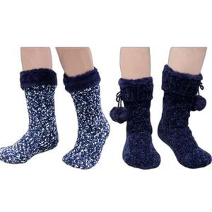 Jane & Bleecker Socks Size 4-10 Blue Super Soft Slipper Socks 2 pairs